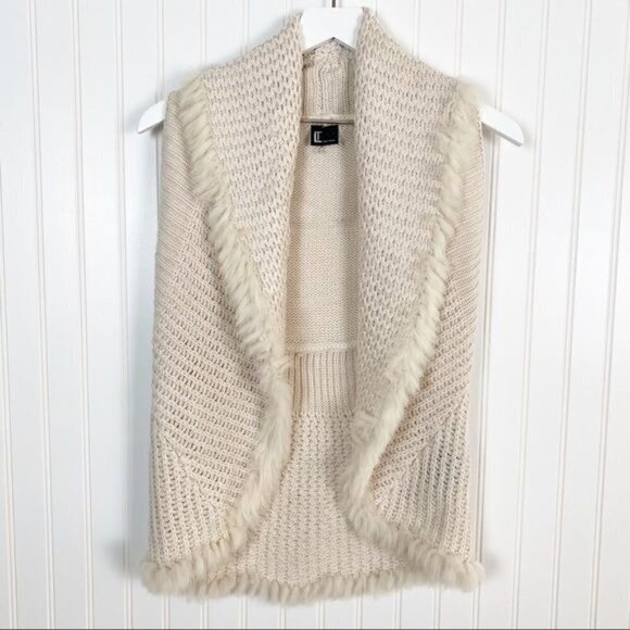 Love Token Danielle Rabbit Trim Knit Sweater Vest Cream Beige Luxury Size Small - Picture 10 of 10